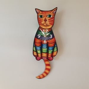 PINK CLOUD BRAND CAT CLOCK RAINBOW STRIPES TAIL WAGS FOR EACH SECOND